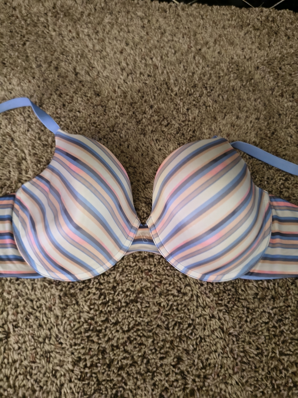 Striped Pastel T-Shirt Bra — Blue/Pink/White